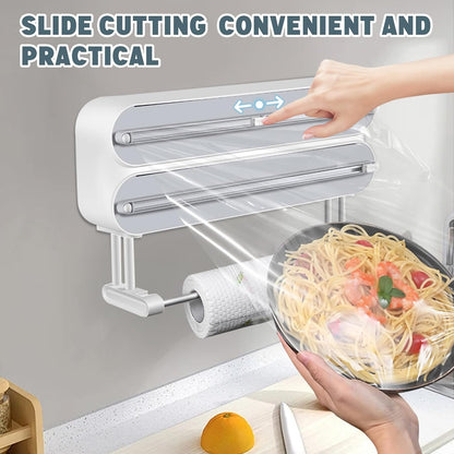 3-in-1 Magnetic Plastic Wrap & Foil Dispenser with Cutter
