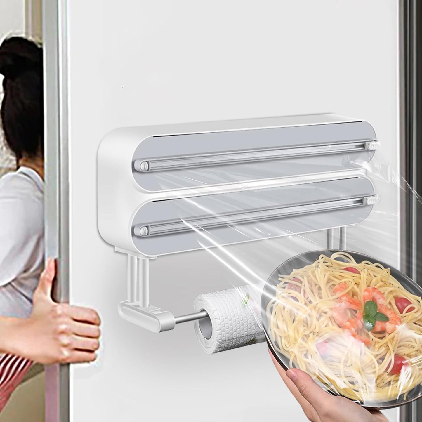 3-in-1 Magnetic Plastic Wrap & Foil Dispenser with Cutter