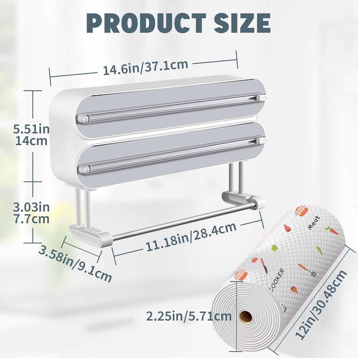3-in-1 Magnetic Plastic Wrap & Foil Dispenser with Cutter