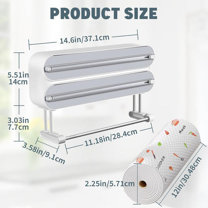 3-in-1 Magnetic Plastic Wrap & Foil Dispenser with Cutter