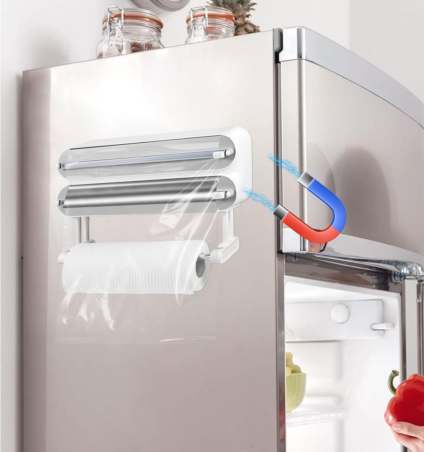 3-in-1 Magnetic Plastic Wrap & Foil Dispenser with Cutter